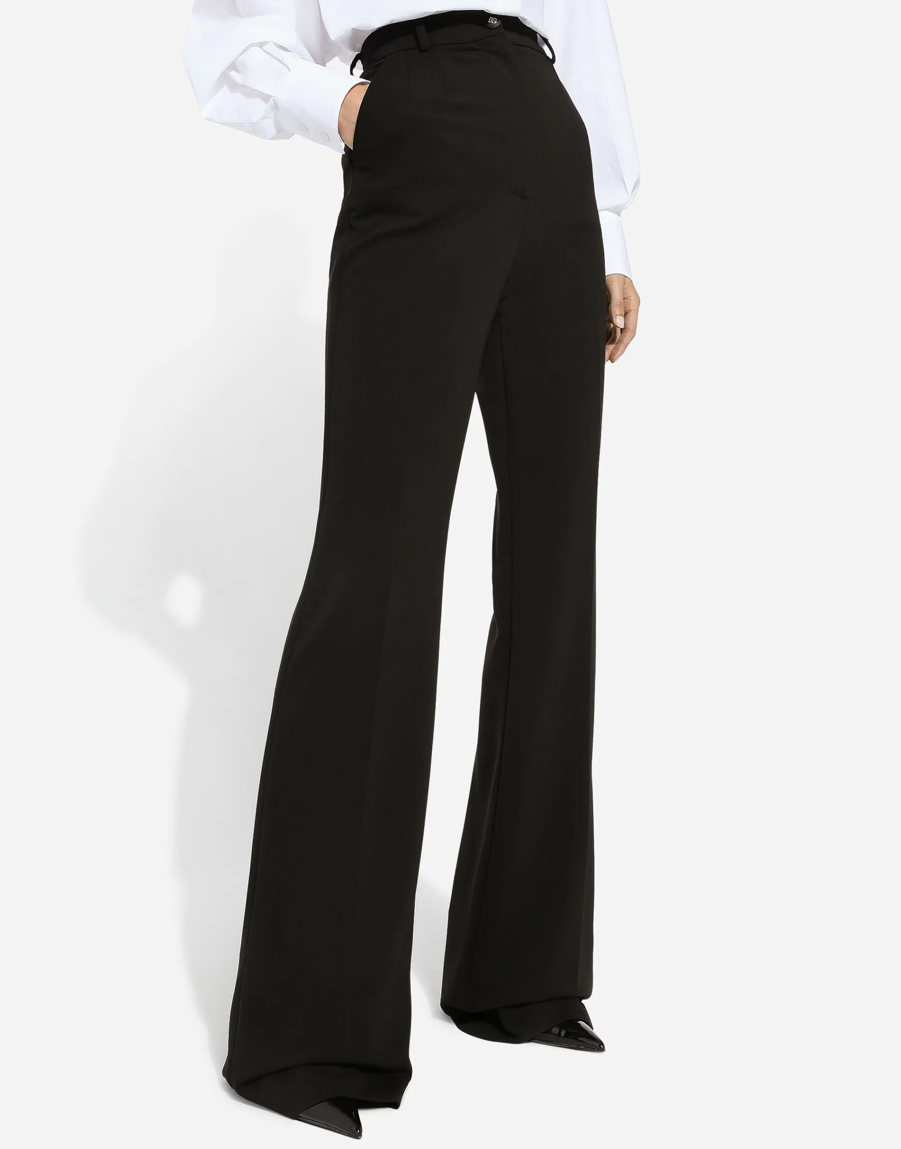 Flared jersey Milano rib pants