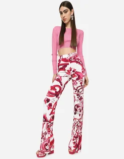 Flared Majolica-print organzine pants