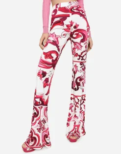 Flared Majolica-print organzine pants