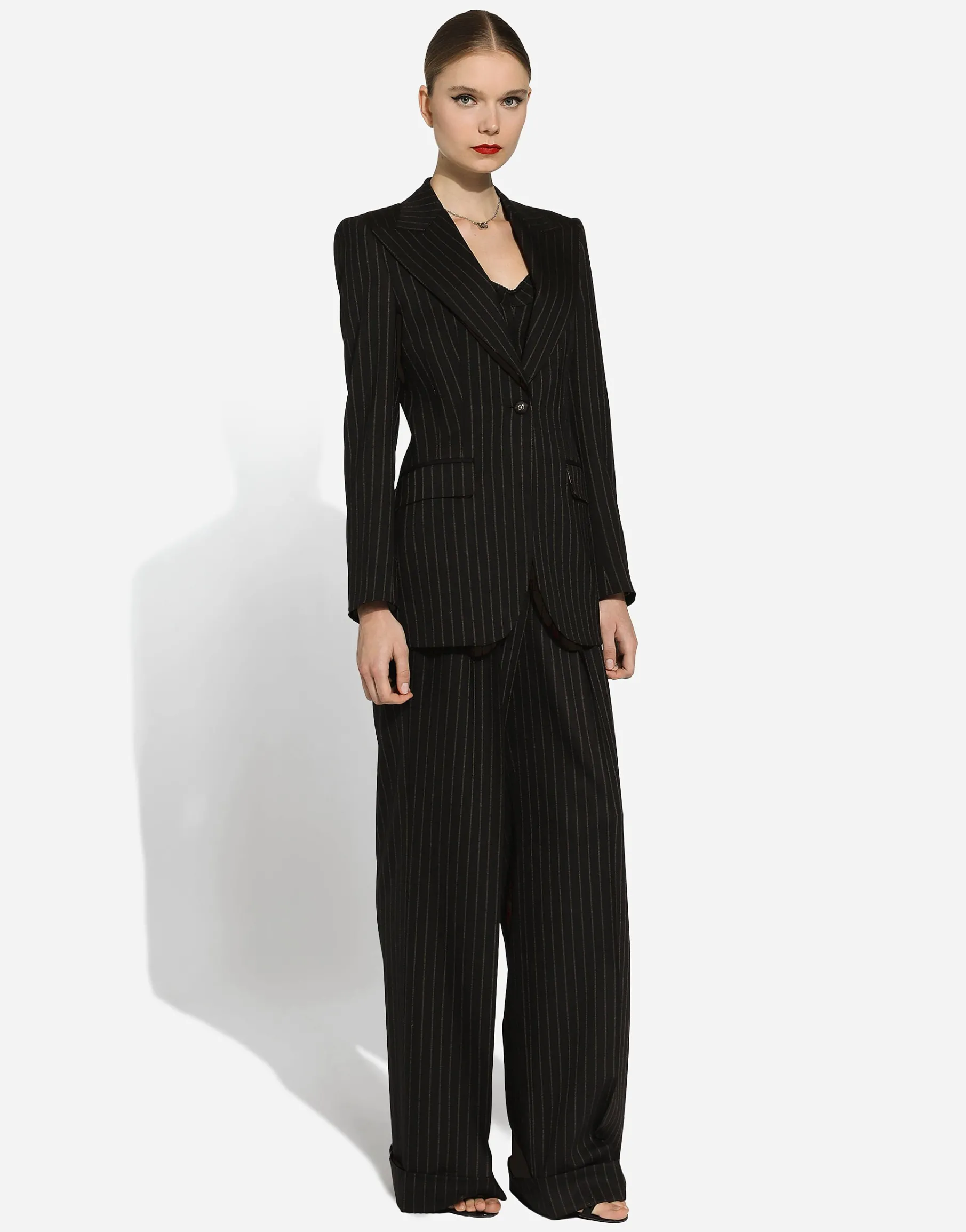 Flared pinstripe wool pants