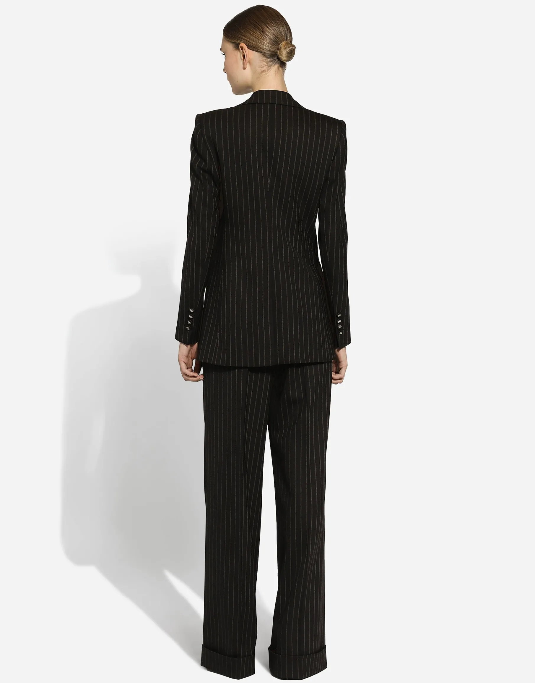 Flared pinstripe wool pants