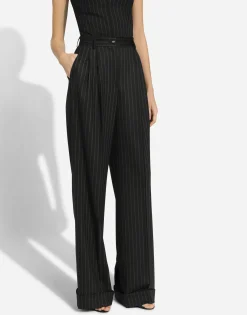 Flared pinstripe wool pants