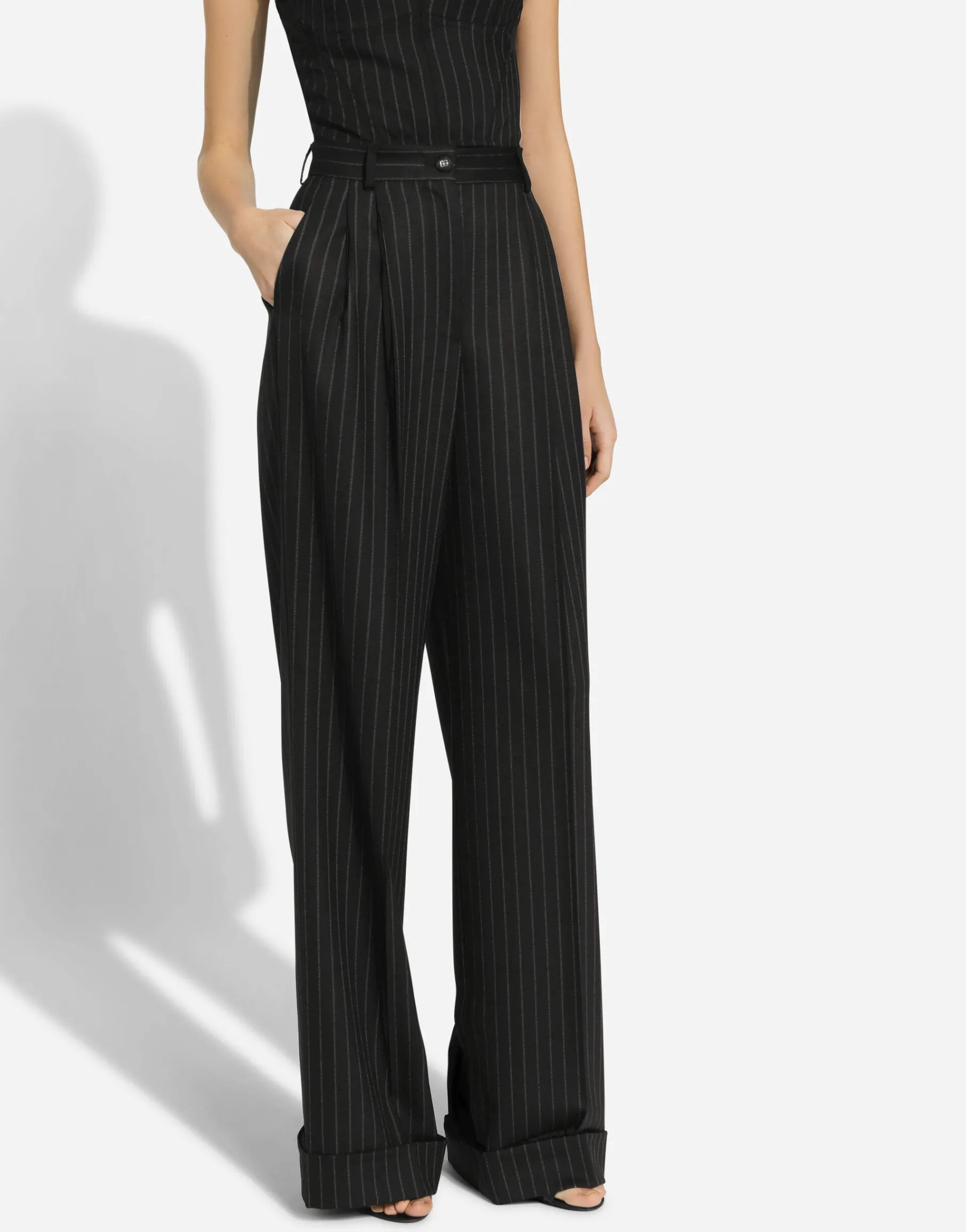 Flared pinstripe wool pants