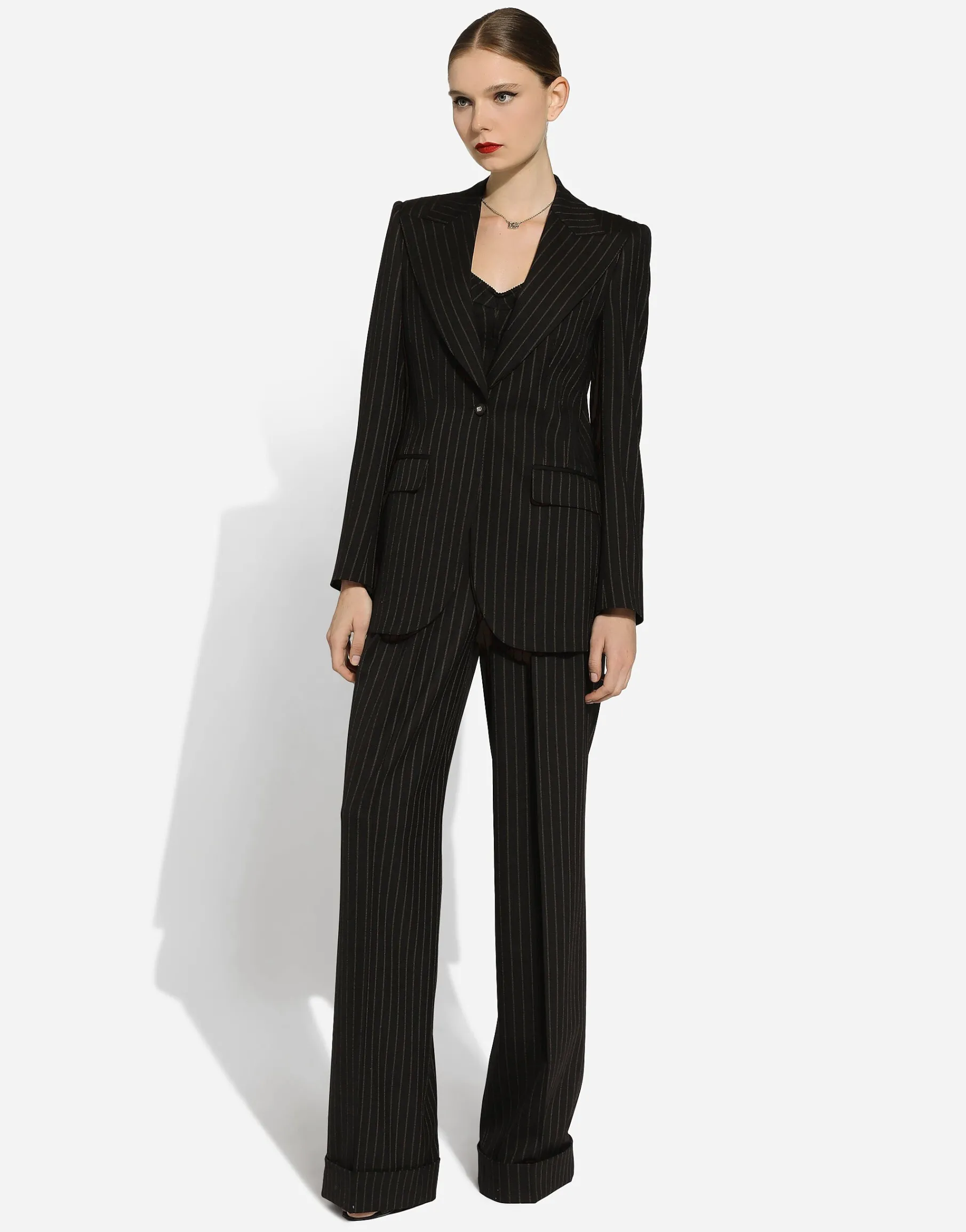 Flared pinstripe wool pants