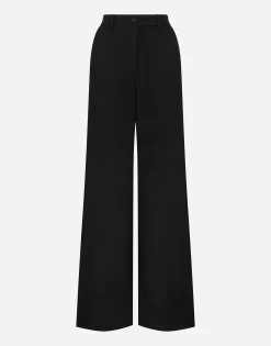 Flared wool gabardine pants