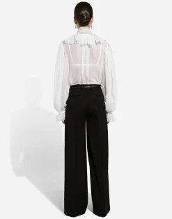 Flared wool gabardine pants