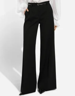 Flared wool gabardine pants