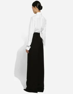 Flared wool gabardine pants