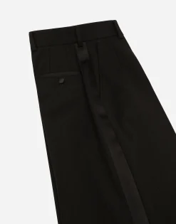Flared wool gabardine pants