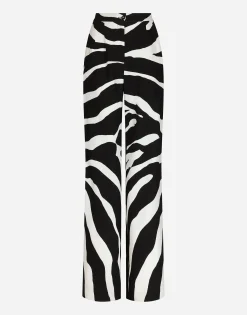 Flared zebra-print cady pants