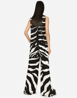 Flared zebra-print cady pants