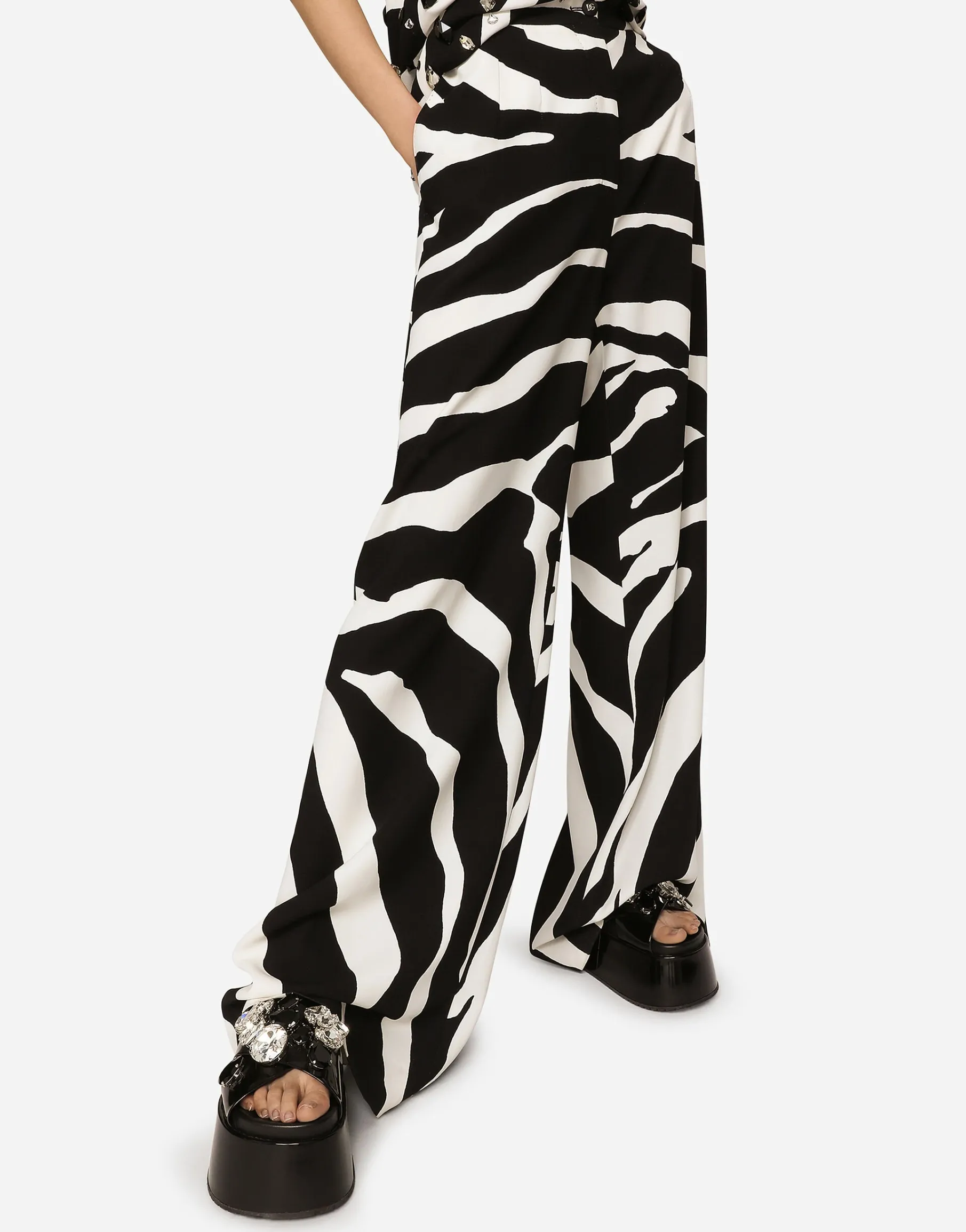 Flared zebra-print cady pants