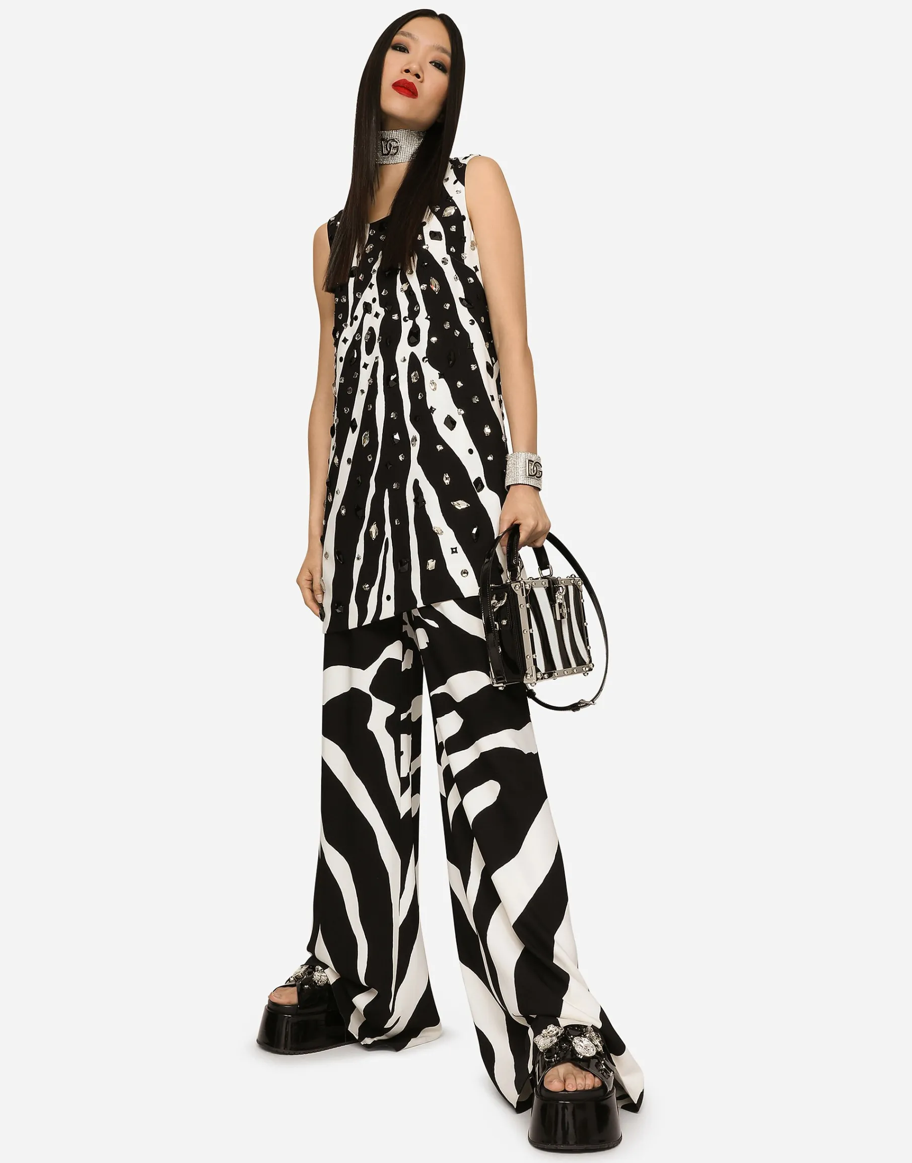 Flared zebra-print cady pants