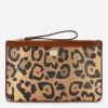 Flat toiletry bag in leopard-print Crespo with branded plate