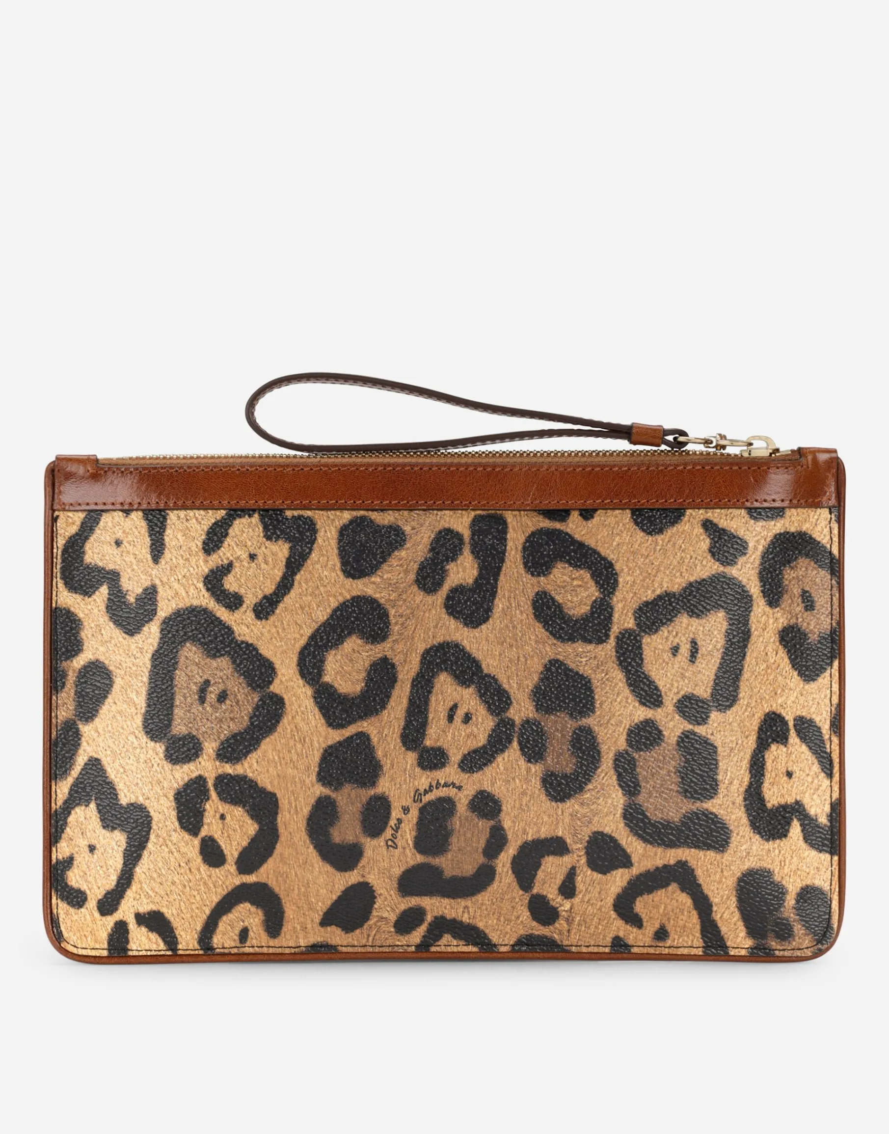 Flat toiletry bag in leopard-print Crespo with branded plate