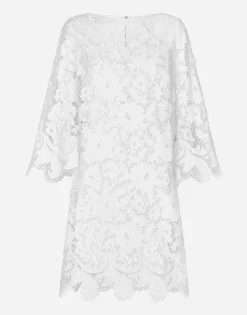 Floaty short cotton dress with floral openwork embroidery