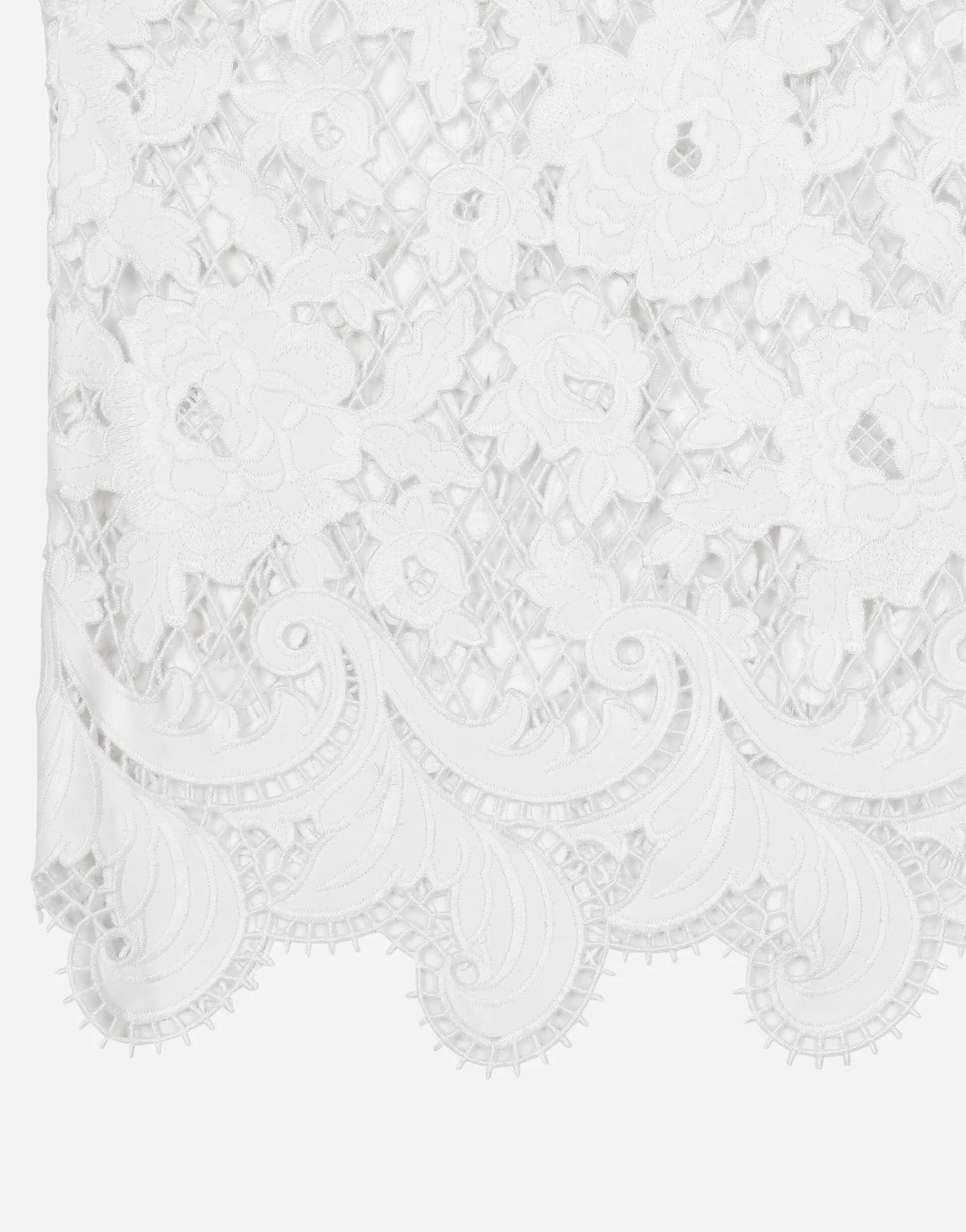 Floaty short cotton dress with floral openwork embroidery