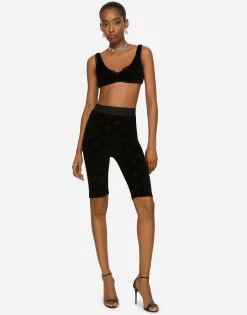 Flocked jersey cycling shorts with all-over DG logo