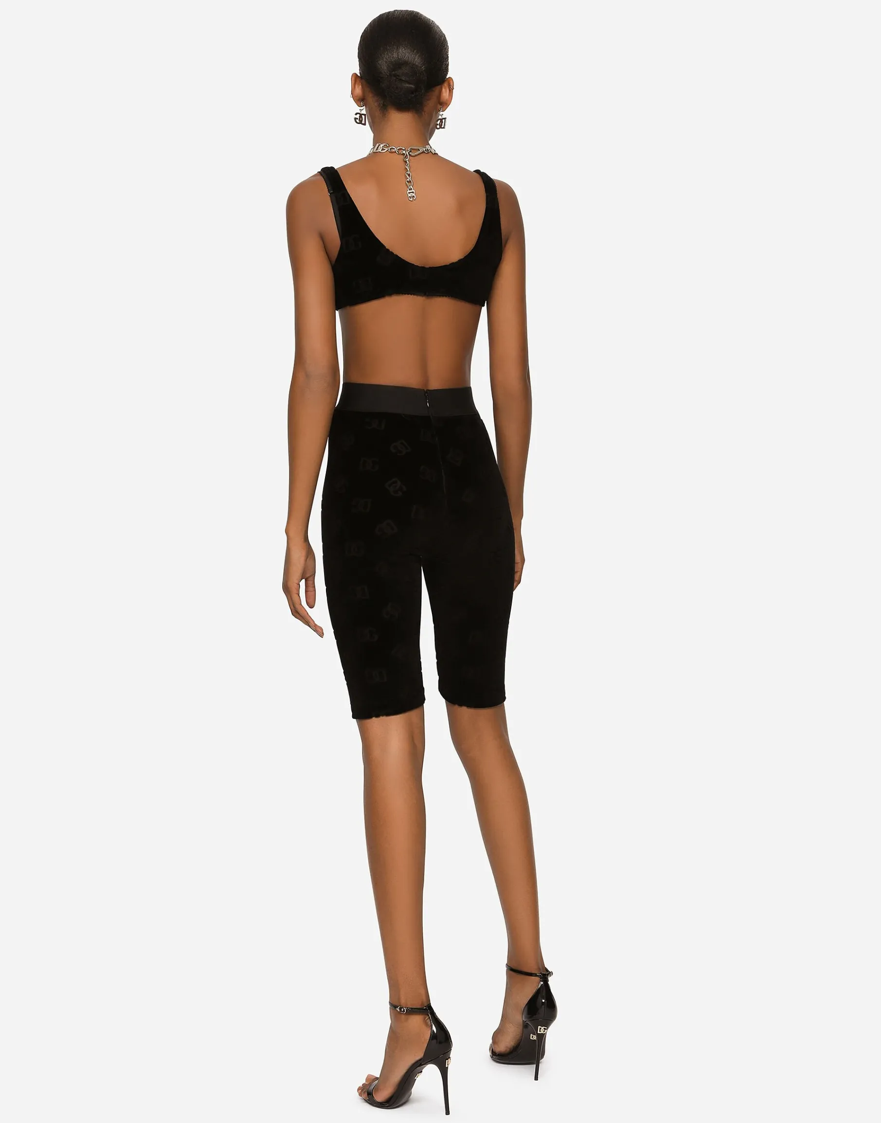 Flocked jersey cycling shorts with all-over DG logo