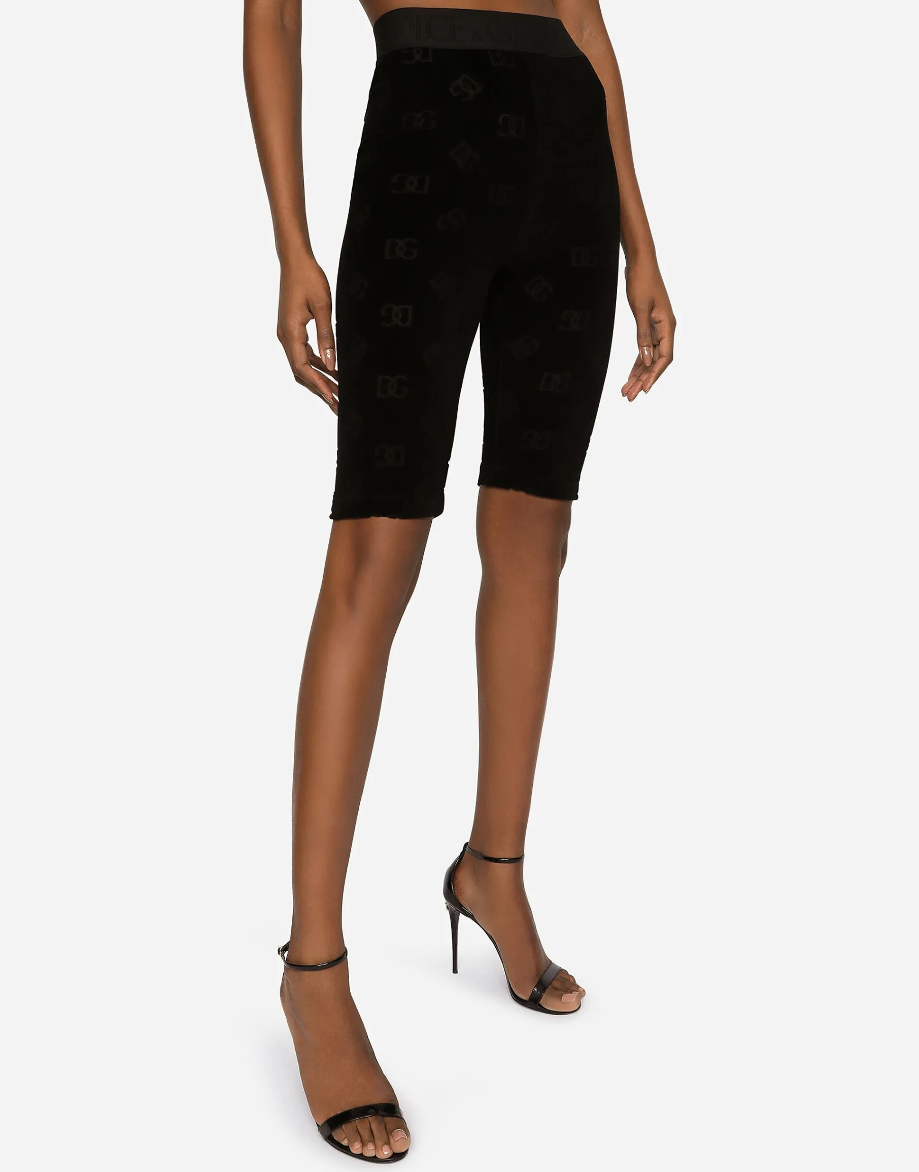 Flocked jersey cycling shorts with all-over DG logo