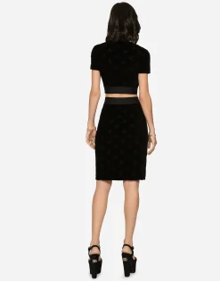 Flocked jersey midi skirt with all-over DG logo