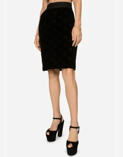 Flocked jersey midi skirt with all-over DG logo