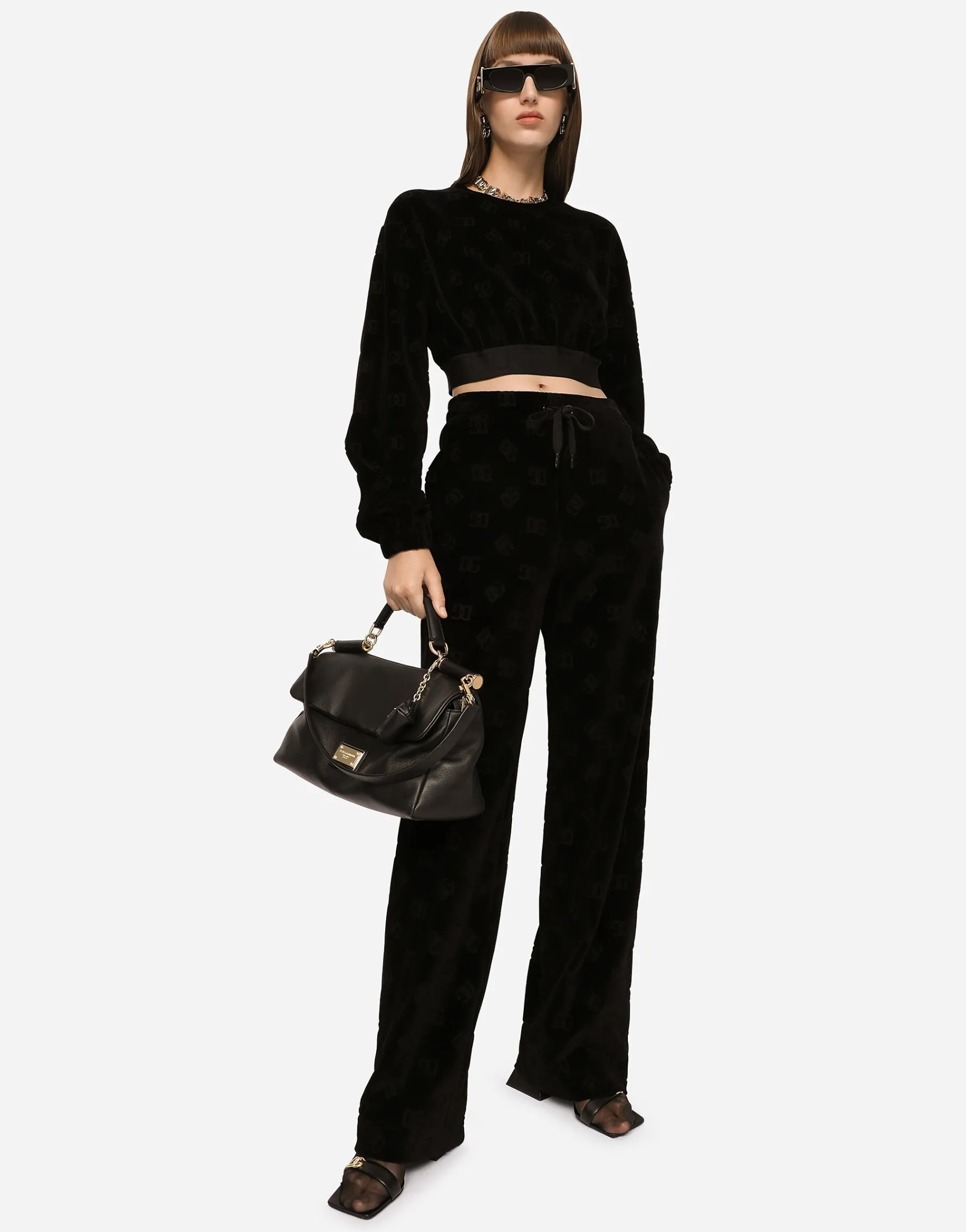 Flocked jersey pants with all-over DG logo