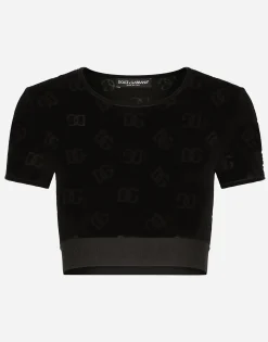 Flocked jersey T-shirt with all-over DG logo