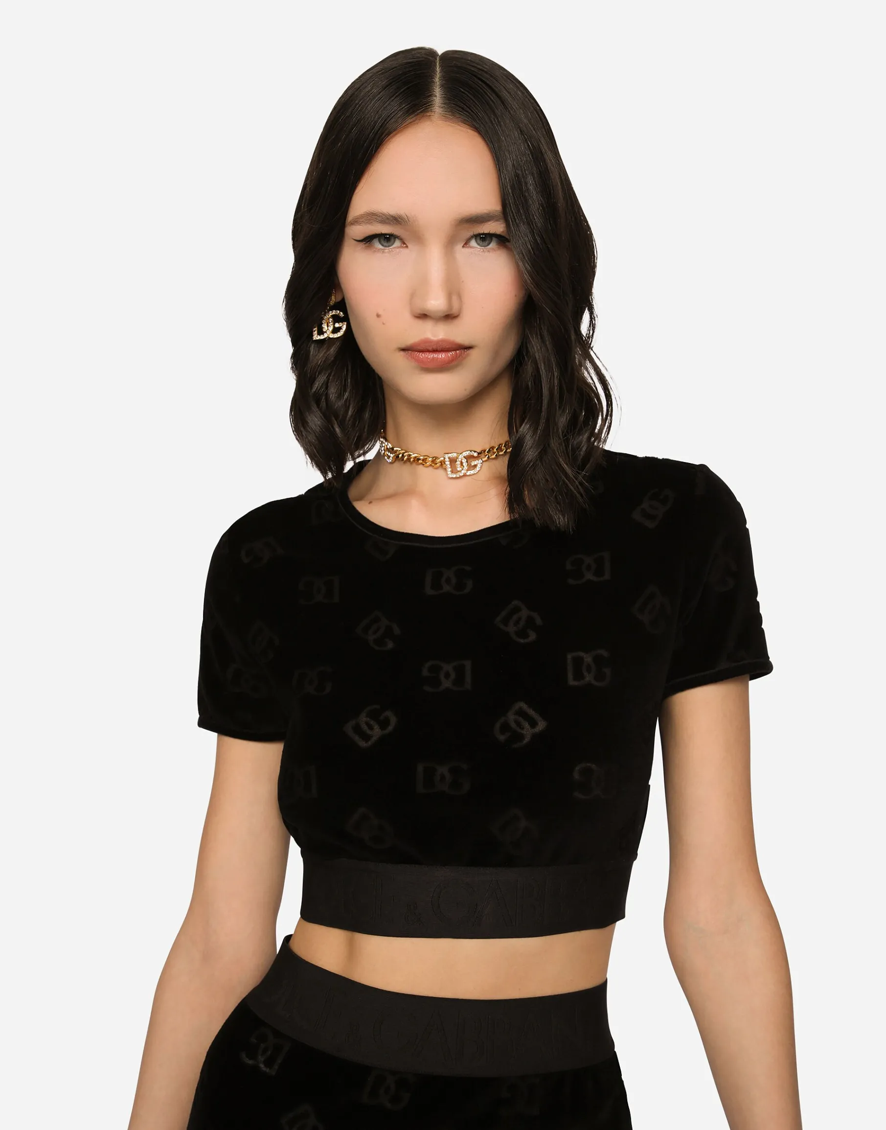Flocked jersey T-shirt with all-over DG logo