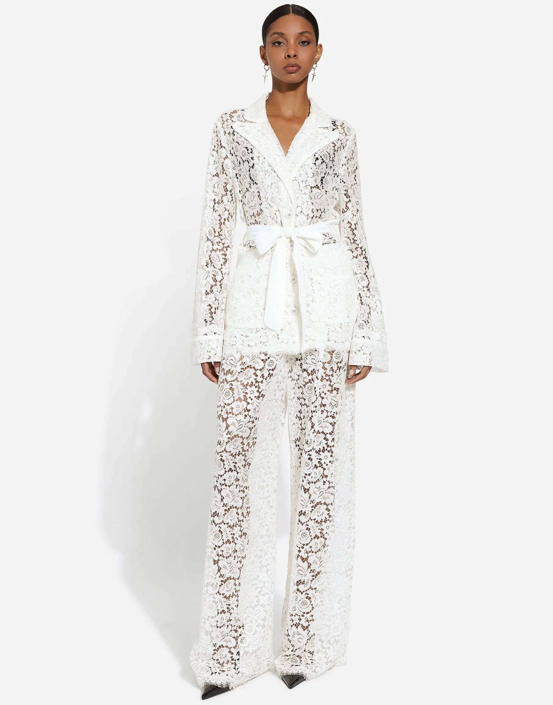 Floral cordonetto lace pajama shirt