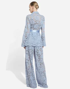 Floral cordonetto lace pajama shirt with DG logo