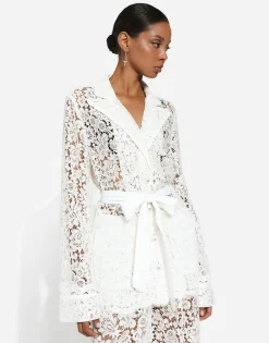 Floral cordonetto lace pajama shirt