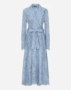 Floral cordonetto lace trench coat with DG logo