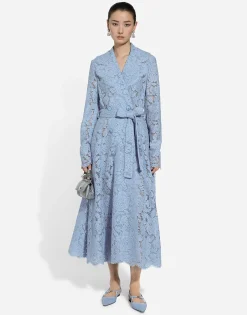 Floral cordonetto lace trench coat with DG logo