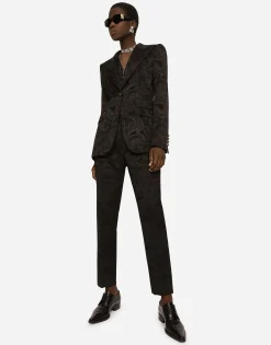 Floral jacquard pants