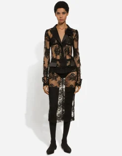 Floral lace jacket with satin details