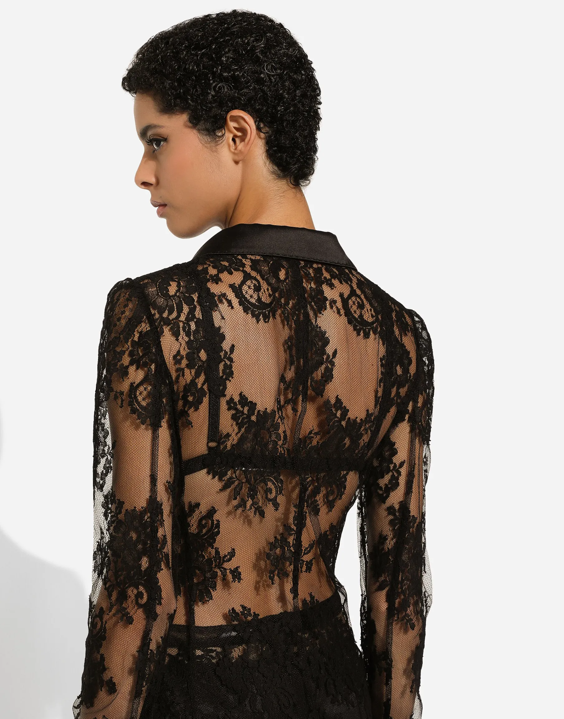 Floral lace jacket with satin details