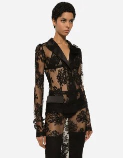 Floral lace jacket with satin details