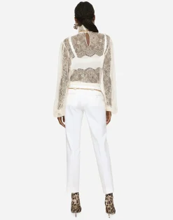 Floral lace turtle-neck blouse