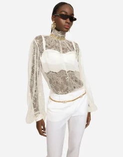 Floral lace turtle-neck blouse