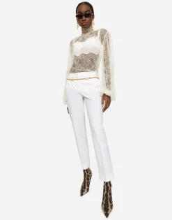 Floral lace turtle-neck blouse