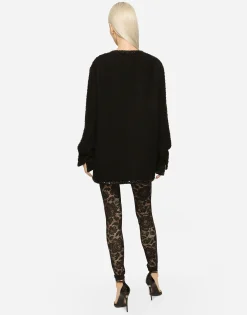Floral lace-stitch leggings