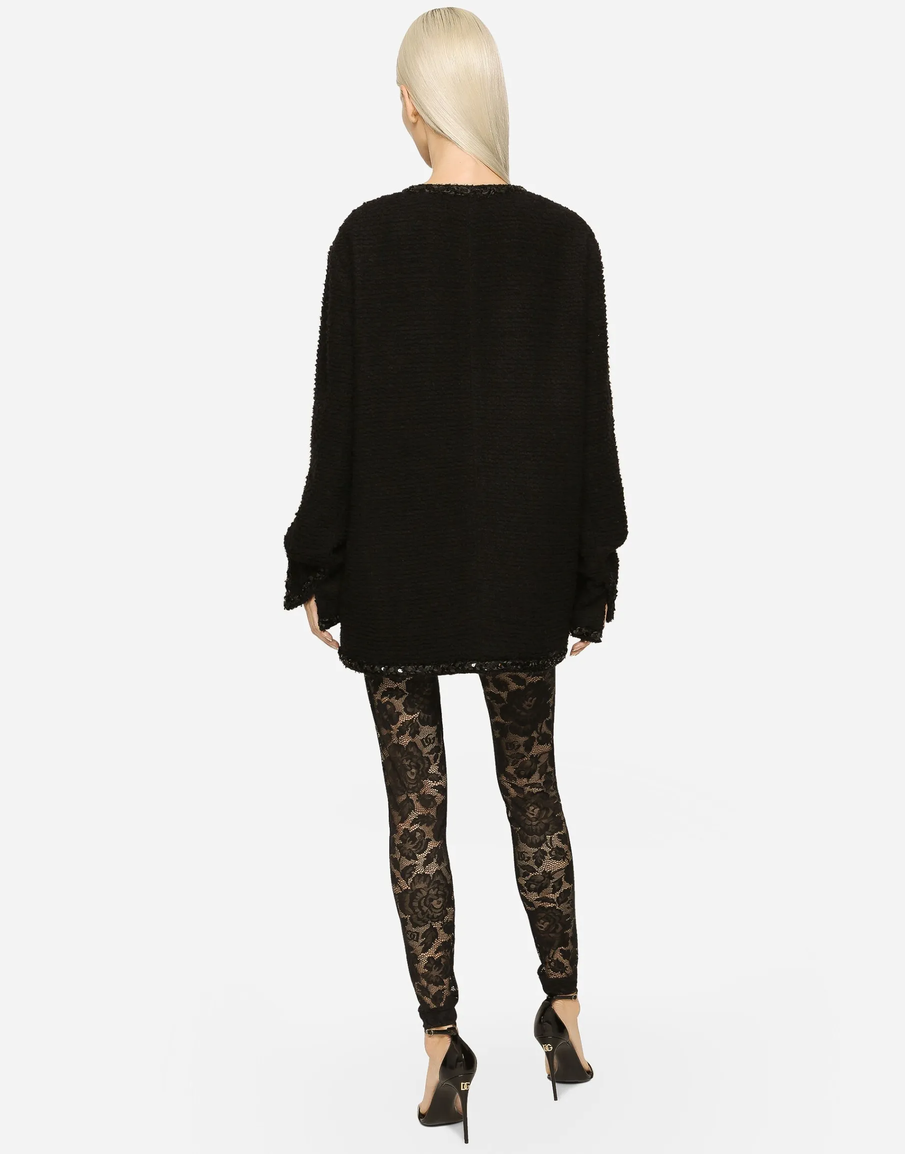 Floral lace-stitch leggings