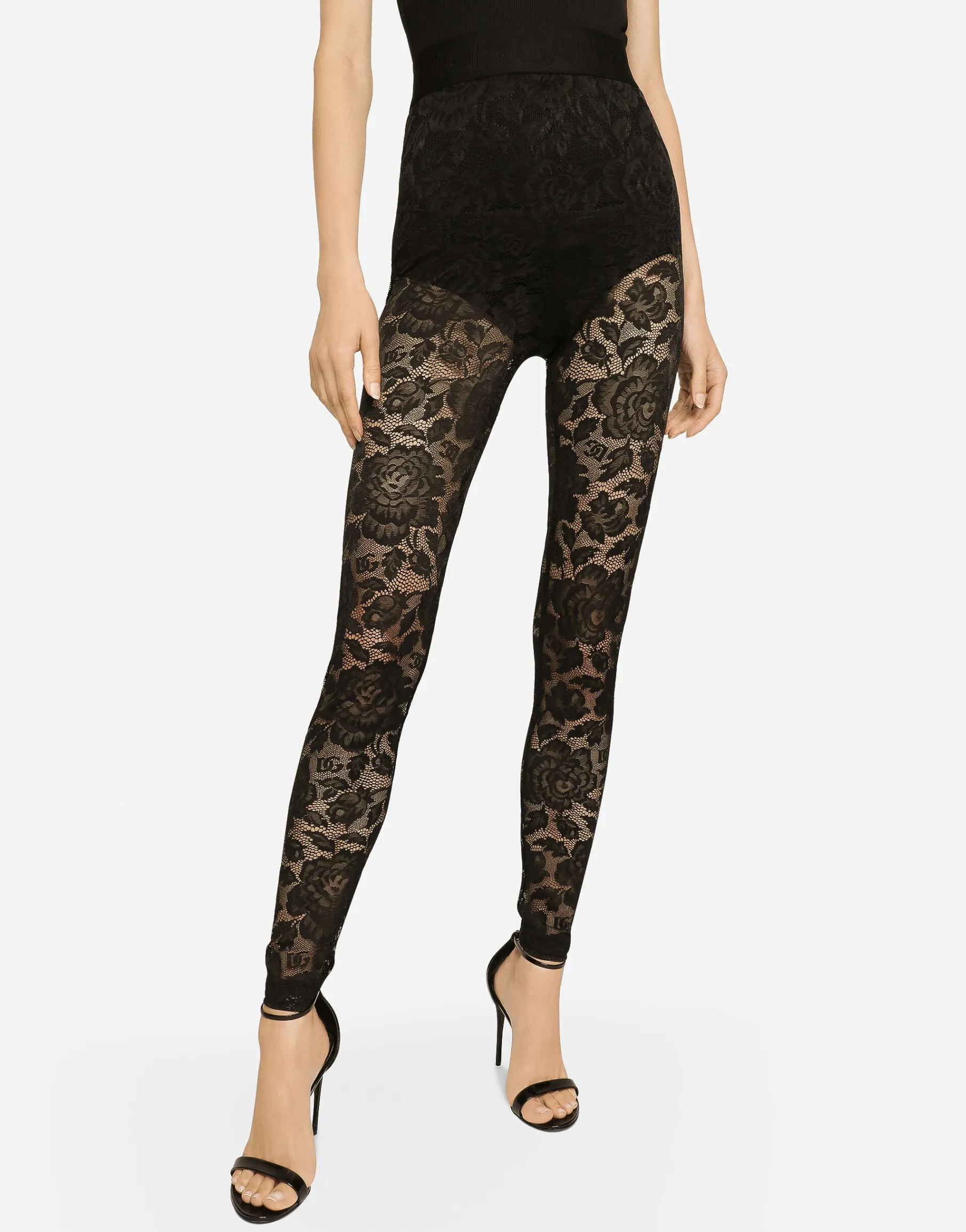 Floral lace-stitch leggings