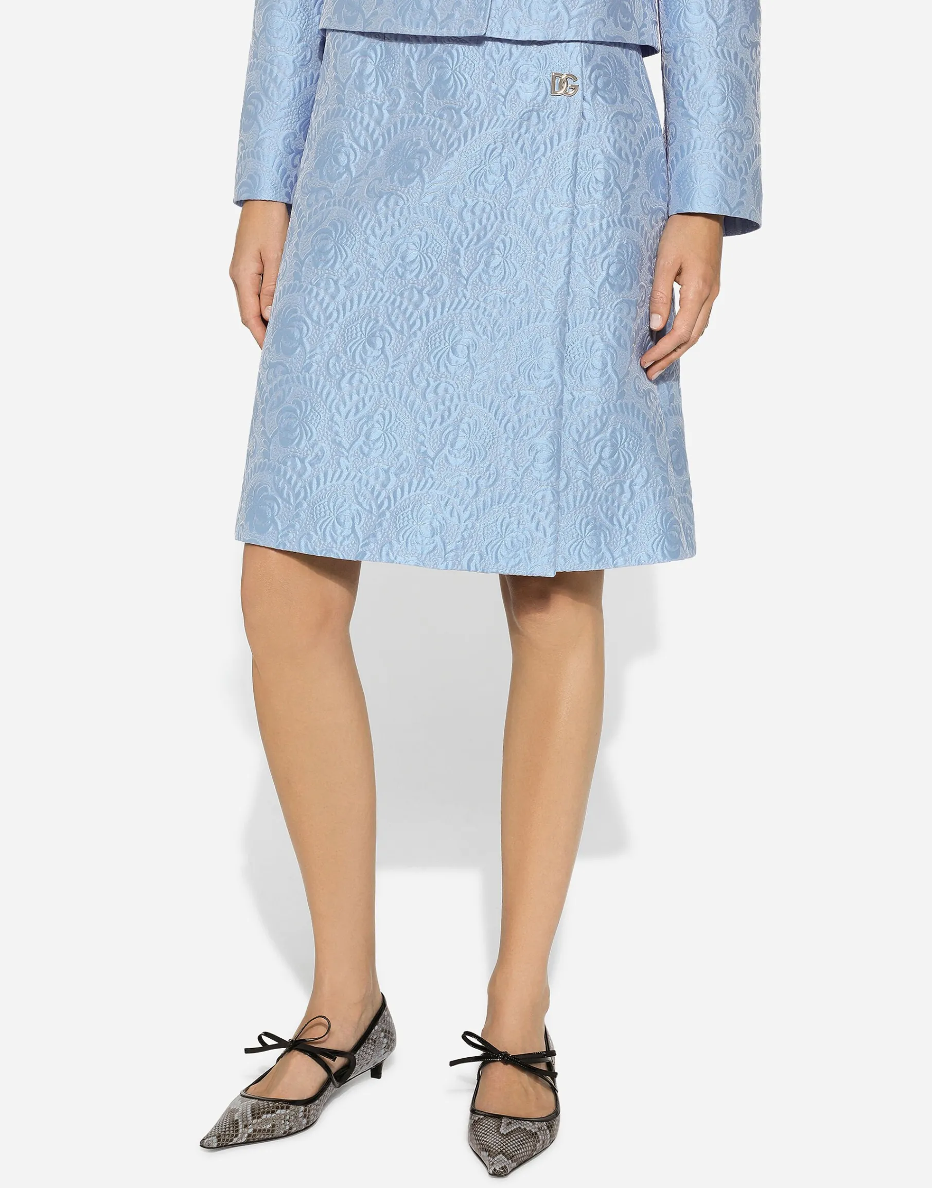 Floral quilted jacquard midi skirt with DG logo