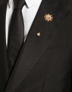 Floral rhinestone-detailed lapel pin