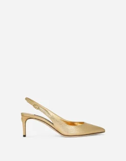 Foiled calfskin slingbacks