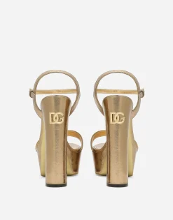 Foiled craquelé calfskin platform sandals