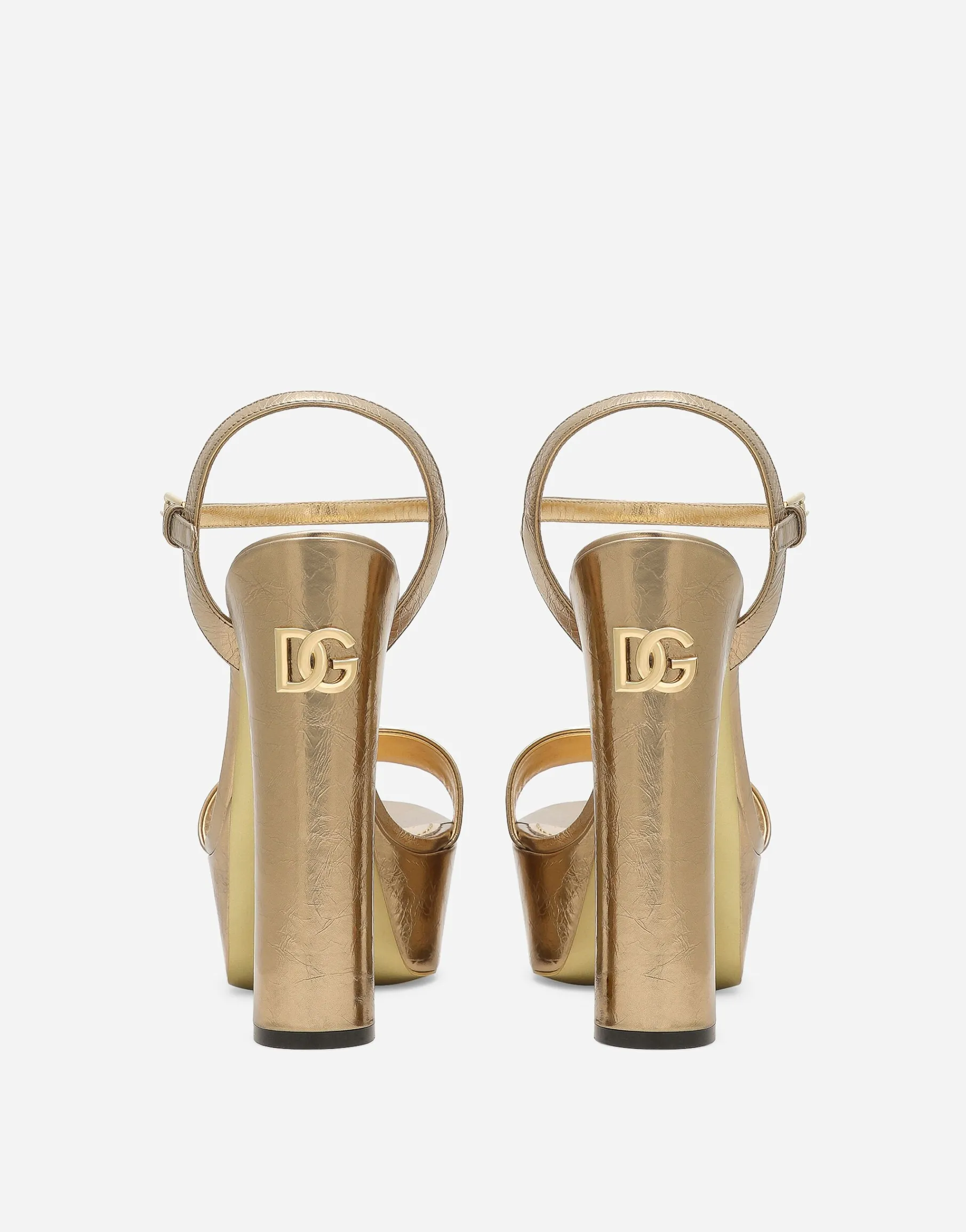 Foiled craquelé calfskin platform sandals