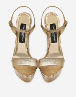 Foiled craquelé calfskin platform sandals
